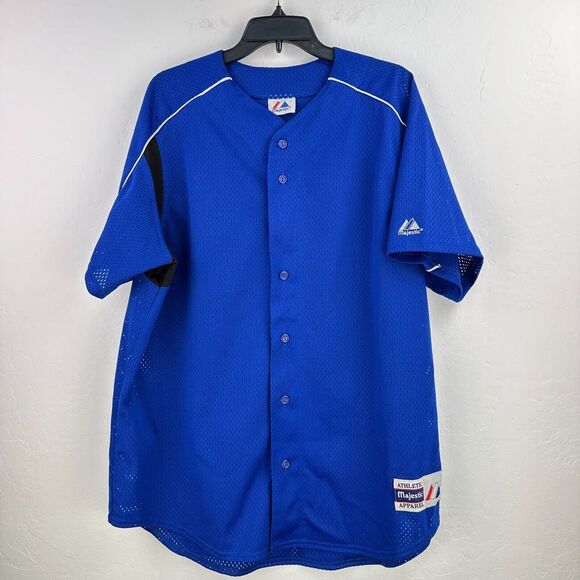 Vintage Majestic Jersey XXL Blue Mesh Crew Neck Short Sleeve Breathable Athletic - Picture 1 of 6